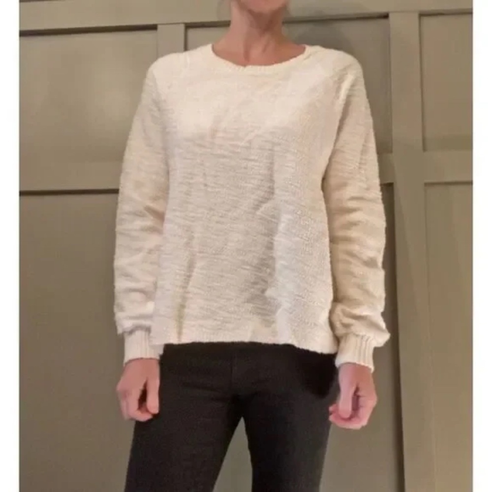 Anthropologie T.LA Cotton Slouchy Textured Knit Sweater in Ivory Size XS